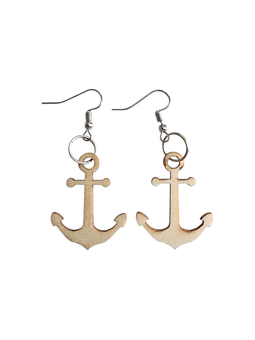 (4)Anchor Dangle Earrings in Light Wood Tone